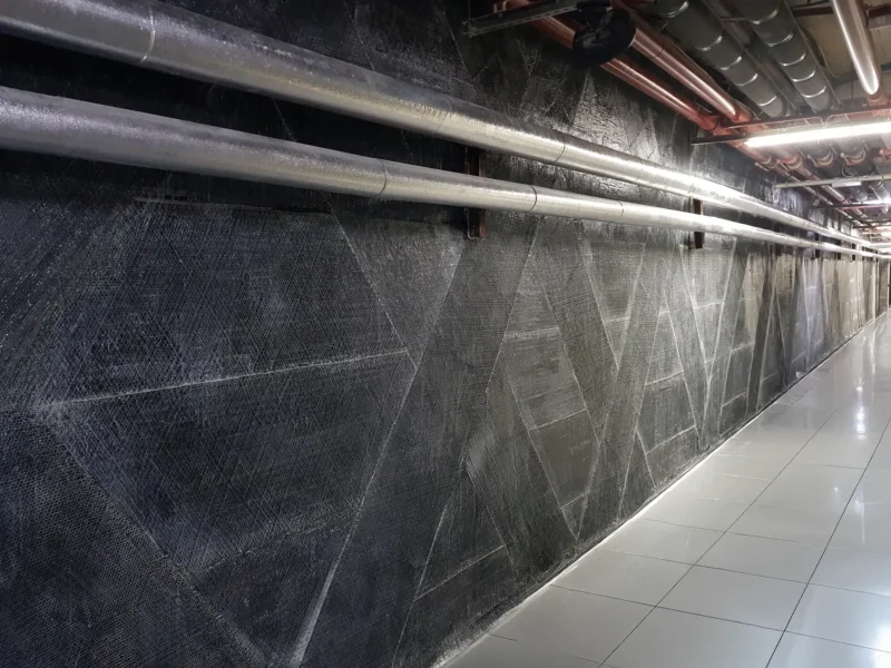 Karbon fiber kumaşla güçlendirilmiş perde duvar, koridor görünümü