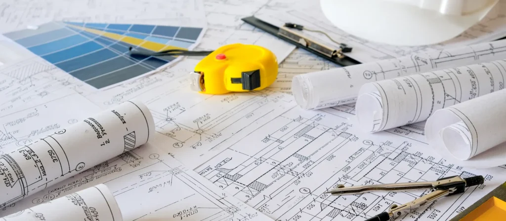 Statik proje paftaları, şerit metre ve pergel